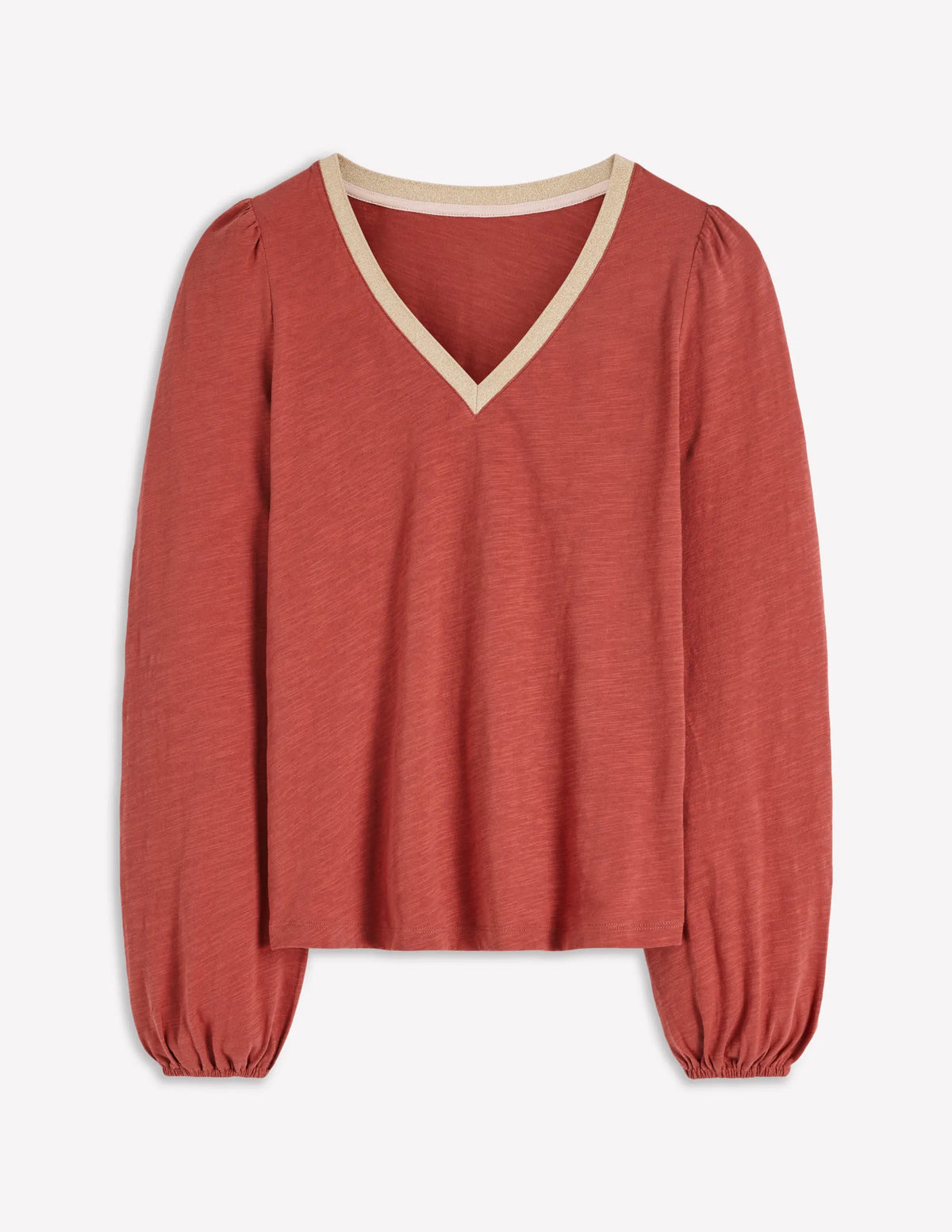 Metallic Trim V-neck Top-Barn Red