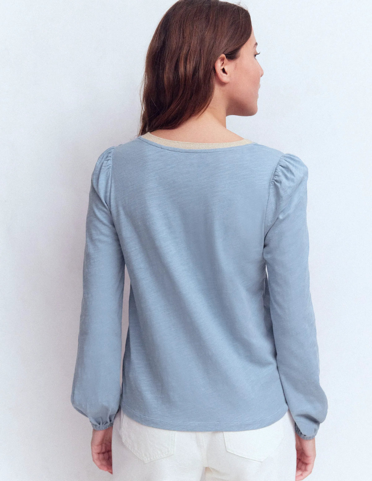 Metallic Trim V-neck Top-French Blue