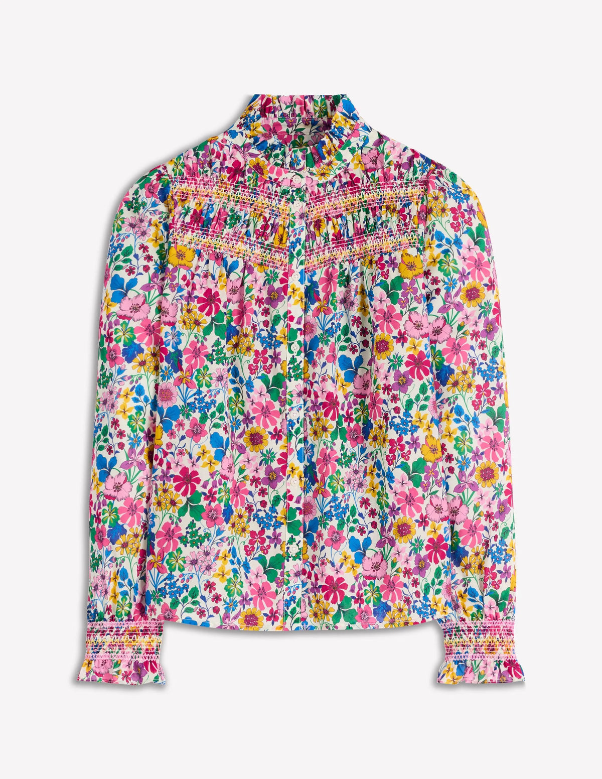 Esme Smocked Detail Frill Top-Multi, Blossoming Garden
