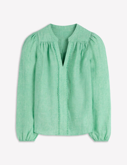 Linen Trim Insert Top-Aloe Green Chambray