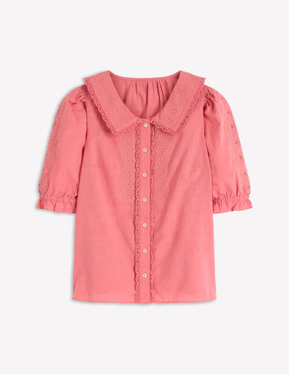 Short Sleeve Pretty Collar Top-Vintage Rose