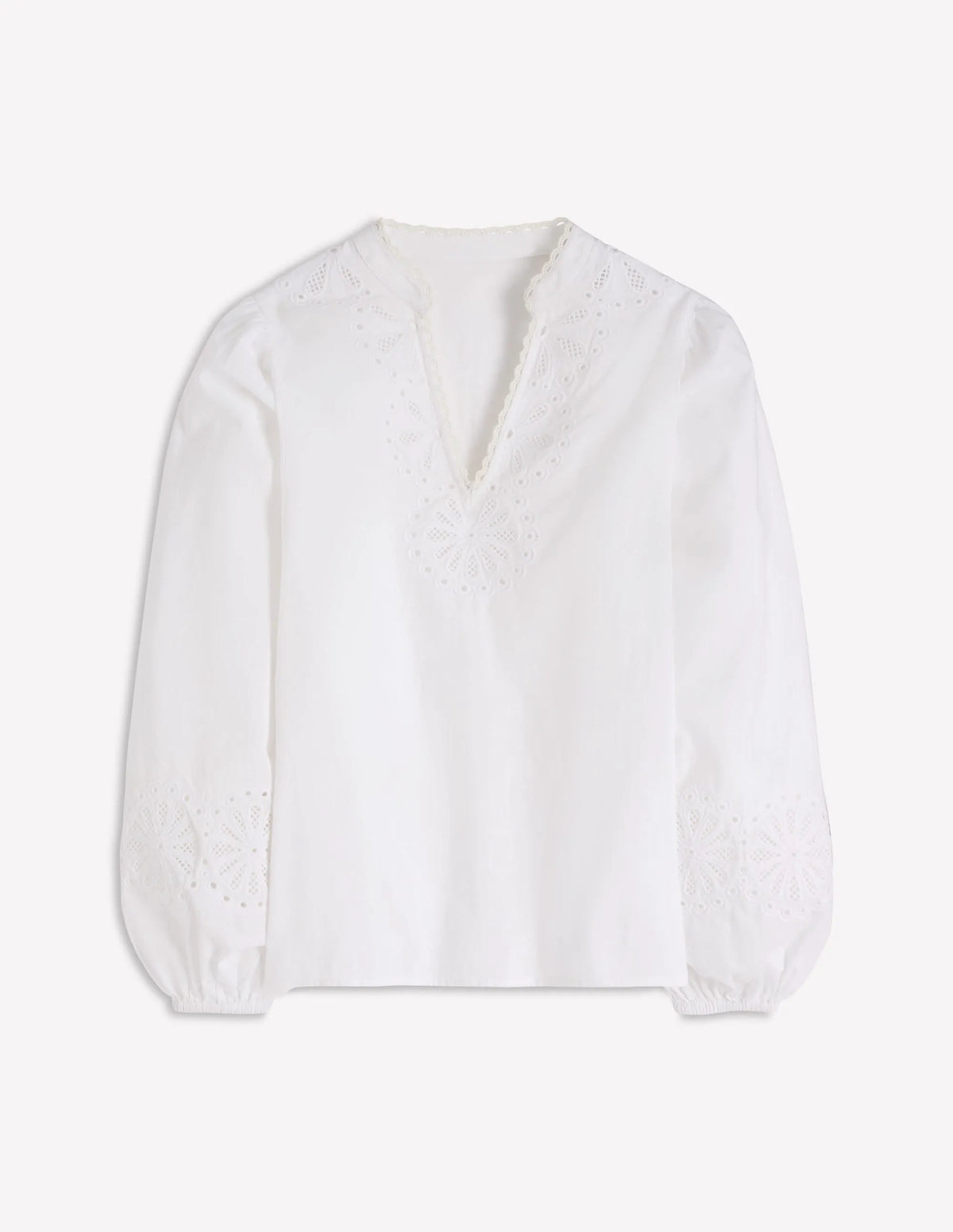 Embroidered Notch Neck Top-White