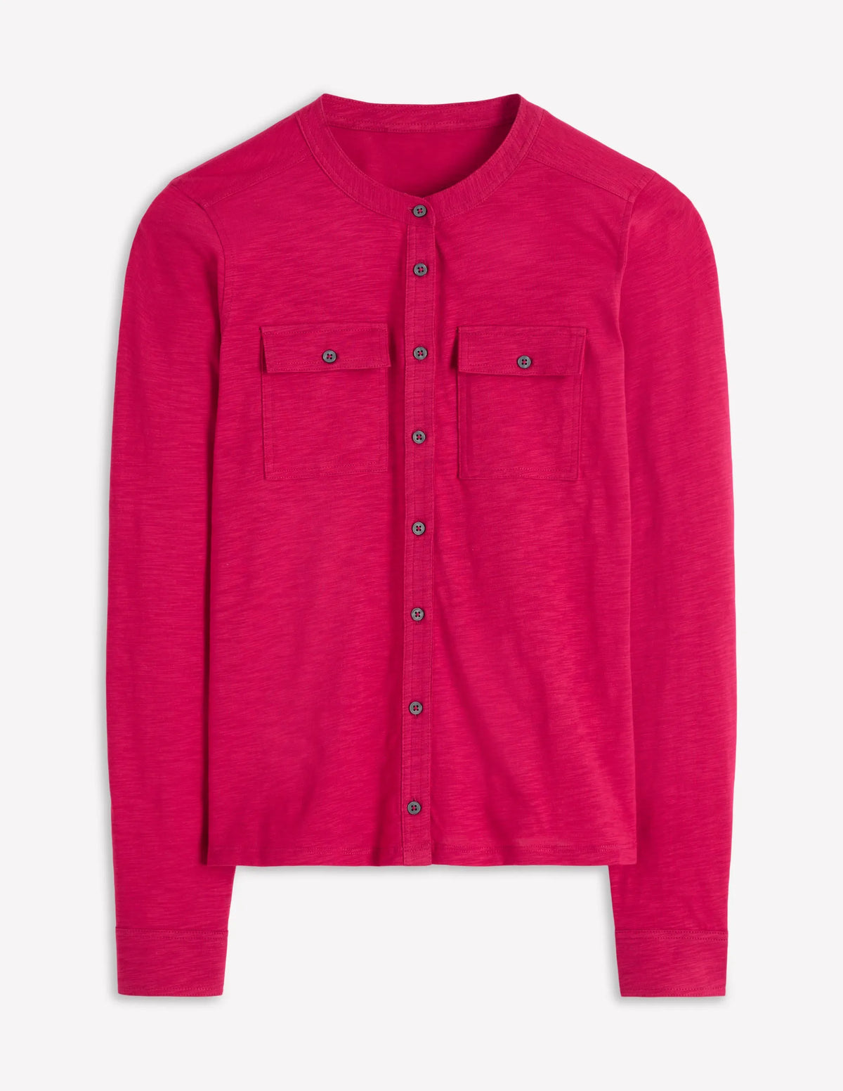 Topstitched Pocket Shirt-Pomegranate