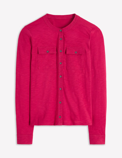 Topstitched Pocket Shirt-Pomegranate