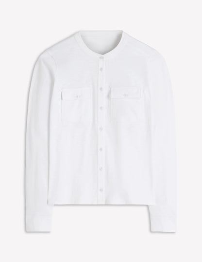 Topstitched Pocket Shirt-White
