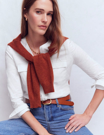 Topstitched Pocket Shirt-White