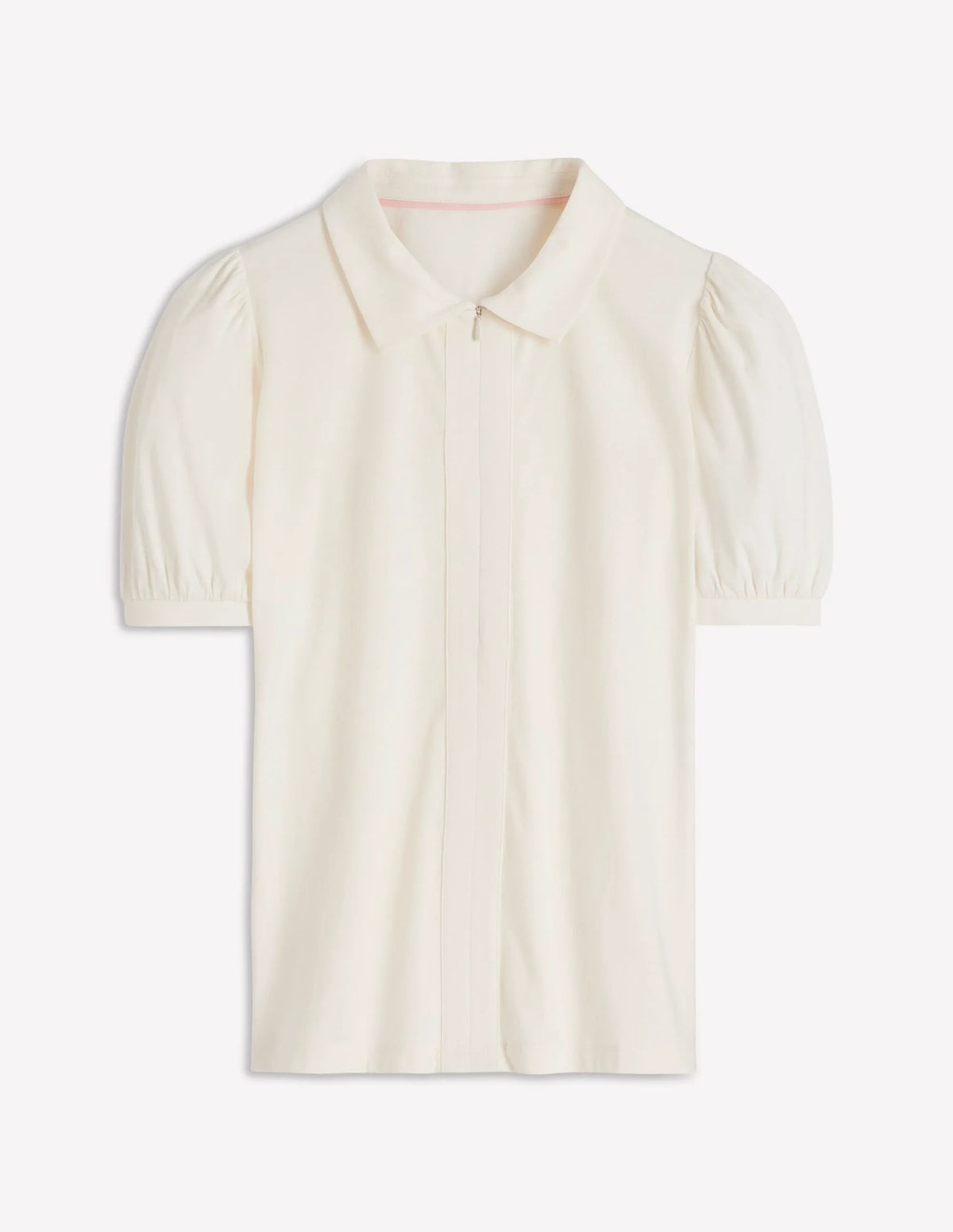 Short Sleeve Zip Collar Top-Ivory