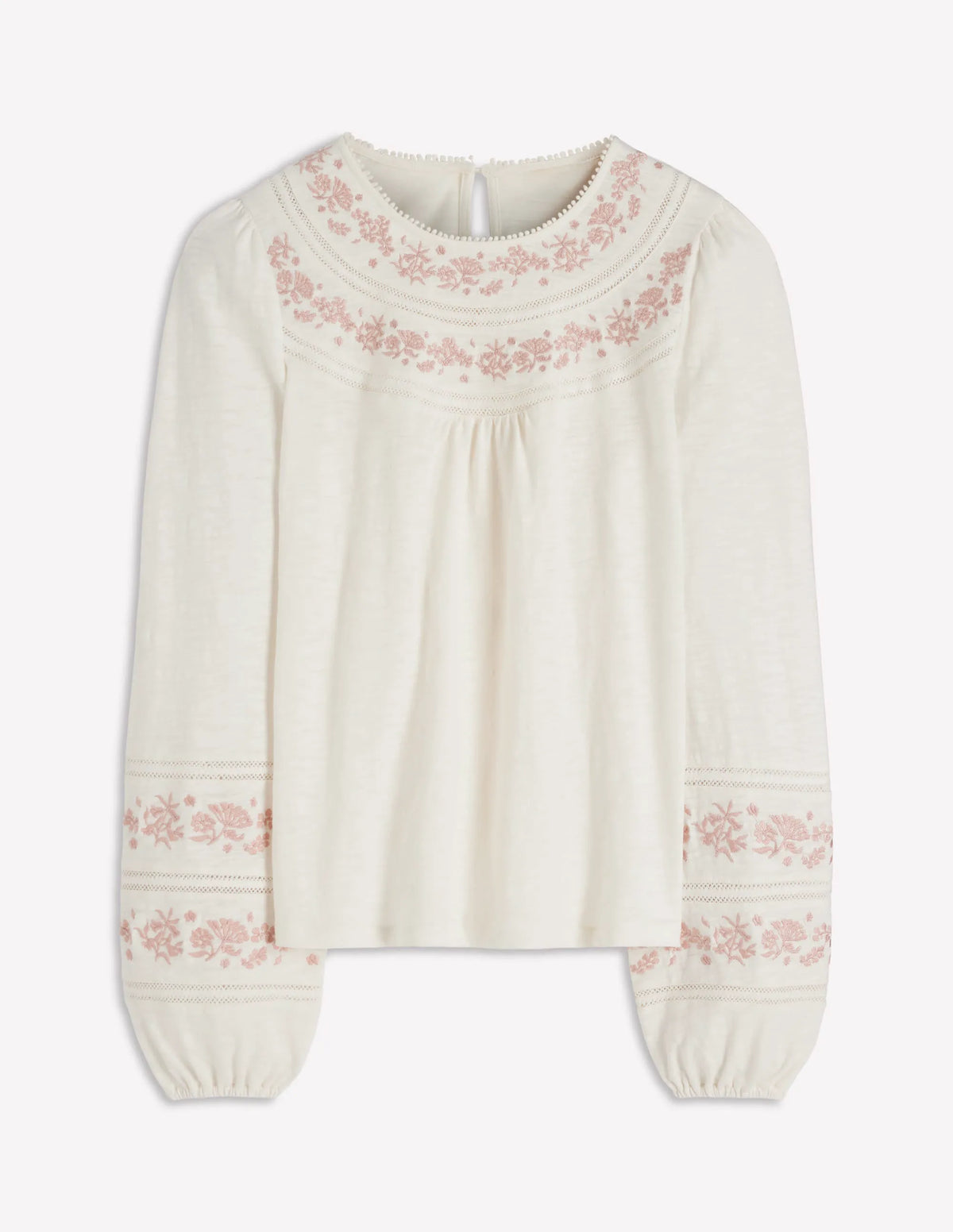 Rosie Embroidered Jersey Top-Ivory