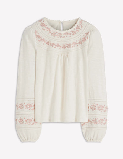 Rosie Embroidered Jersey Top-Ivory
