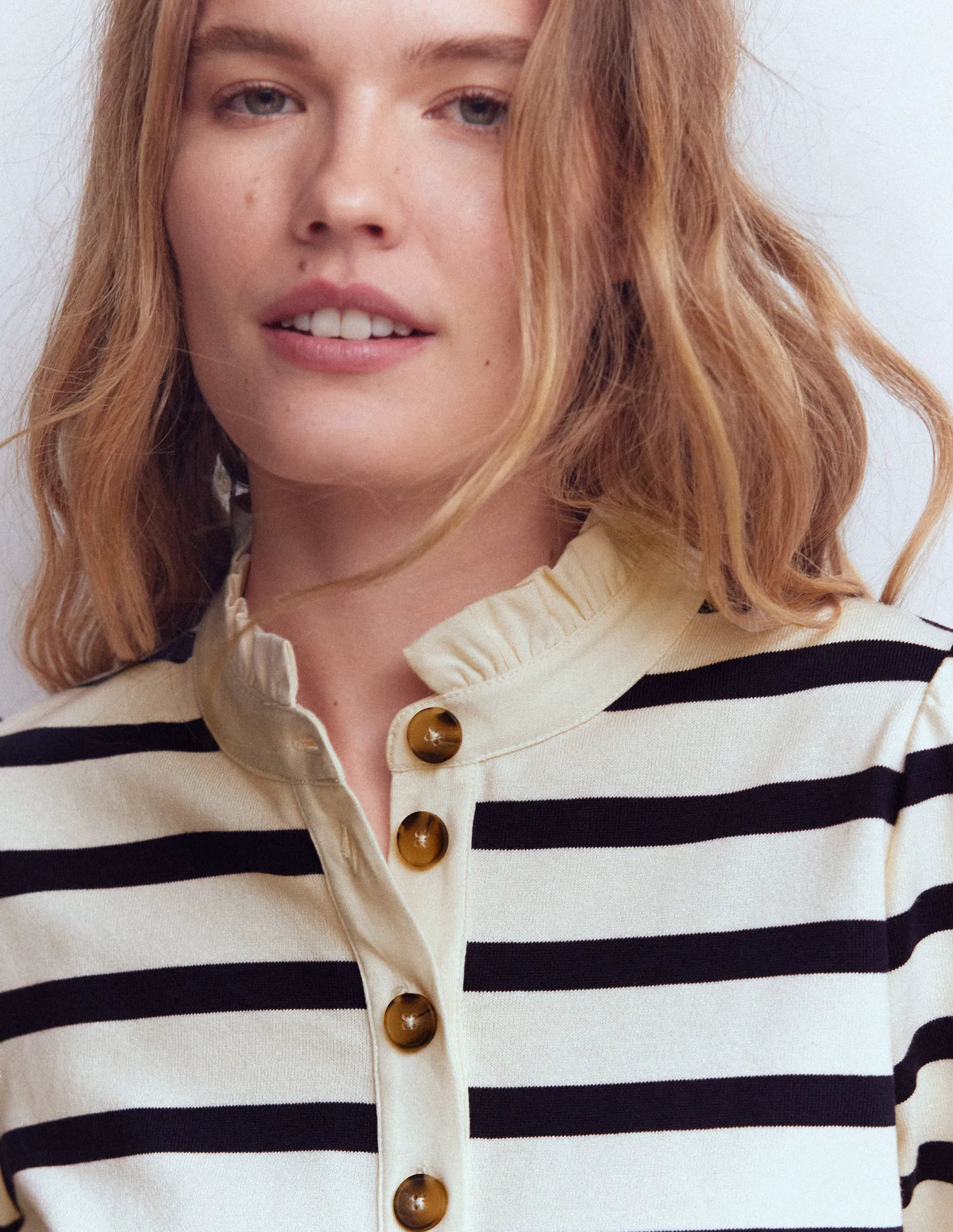 Ruffle Collar Mariner-Ivory and Navy Stripe