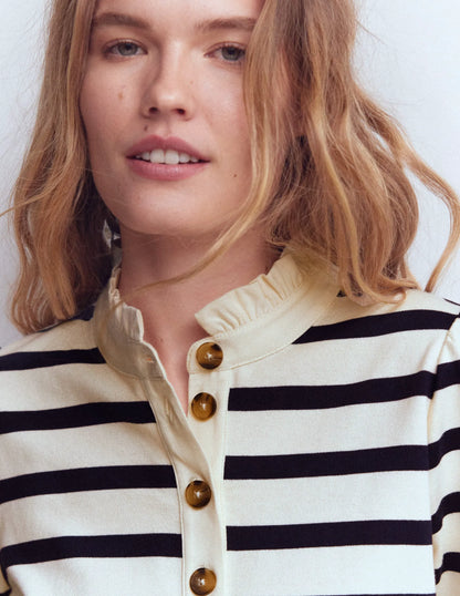 Ruffle Collar Mariner-Ivory and Navy Stripe