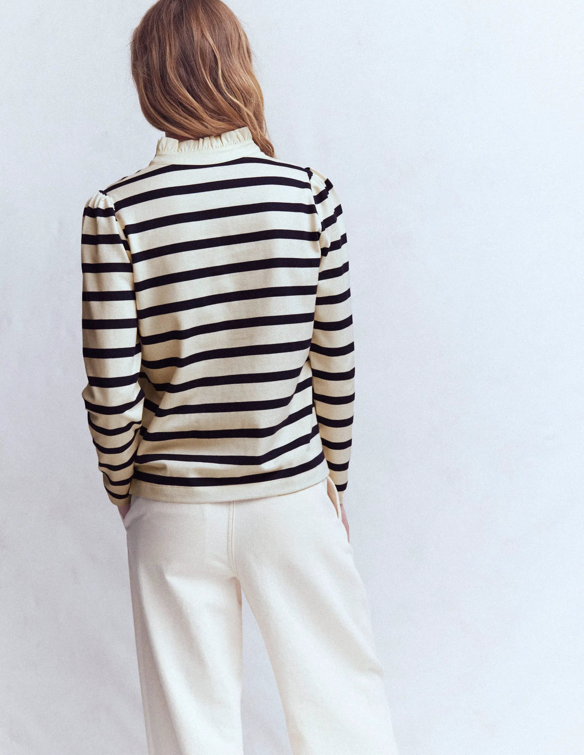 Ruffle Collar Mariner-Ivory and Navy Stripe