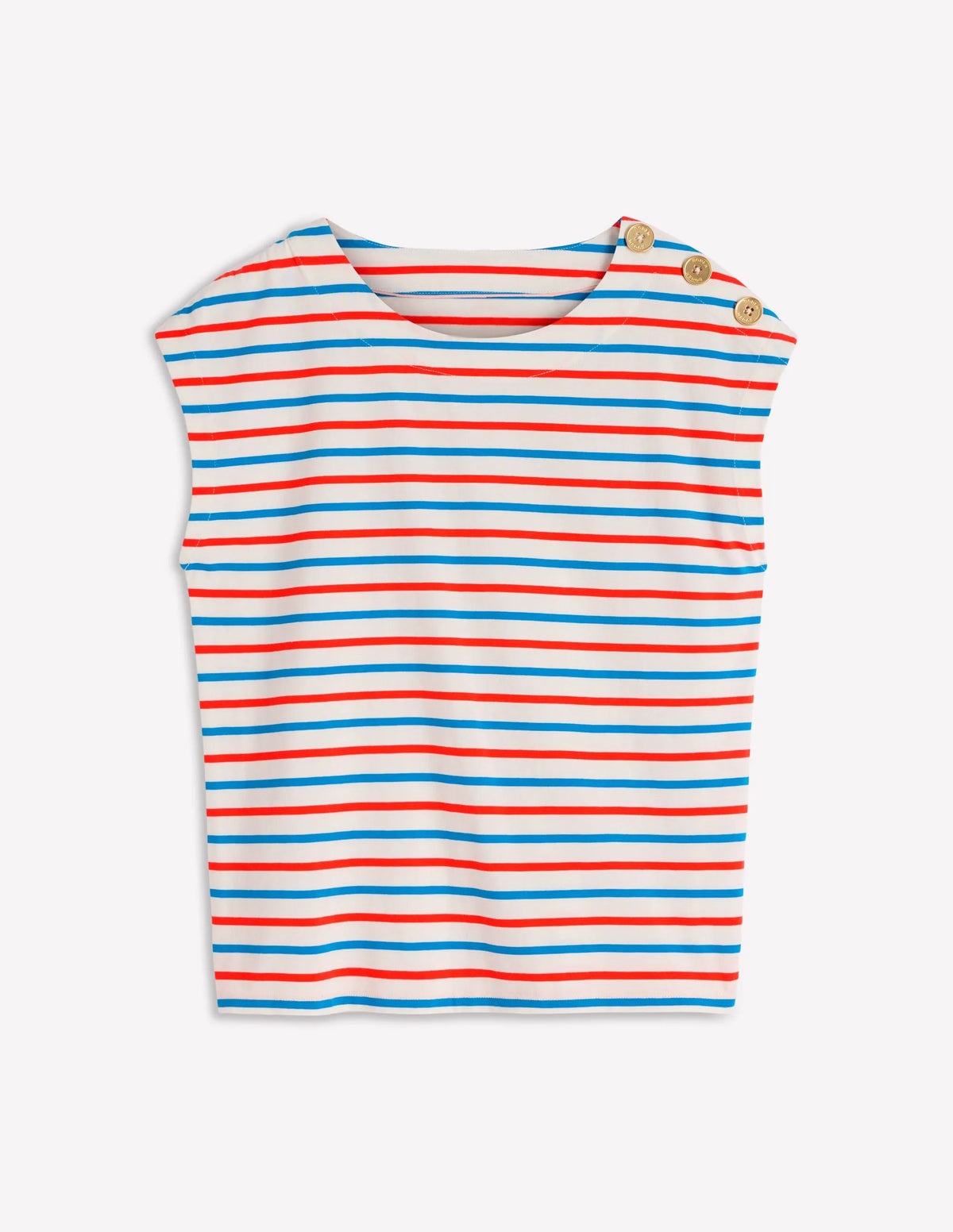 Button Detail T-Shirt-Fire Cracker, King Fisher Blue