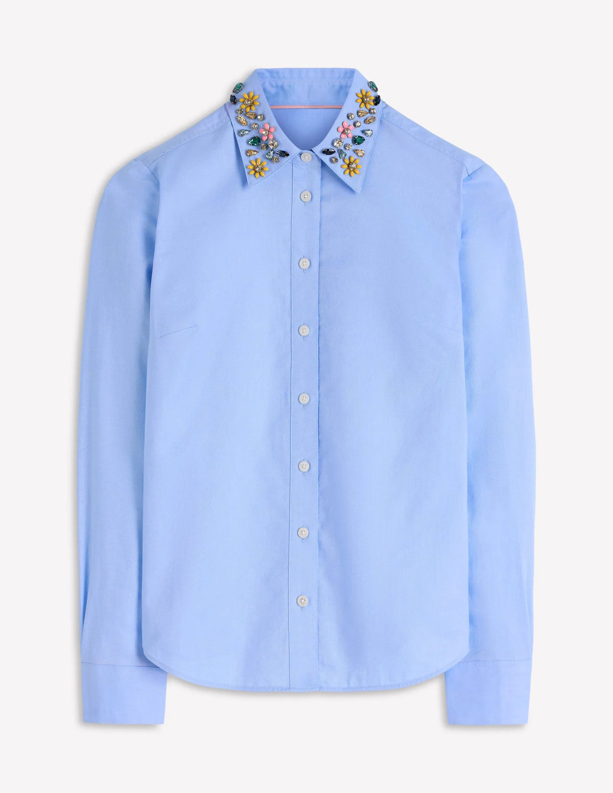 Sienna Trim Detail Shirt-blue Oxford, Jewel Collar