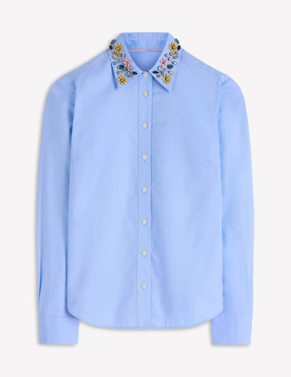 Sienna Trim Detail Shirt-blue Oxford, Jewel Collar