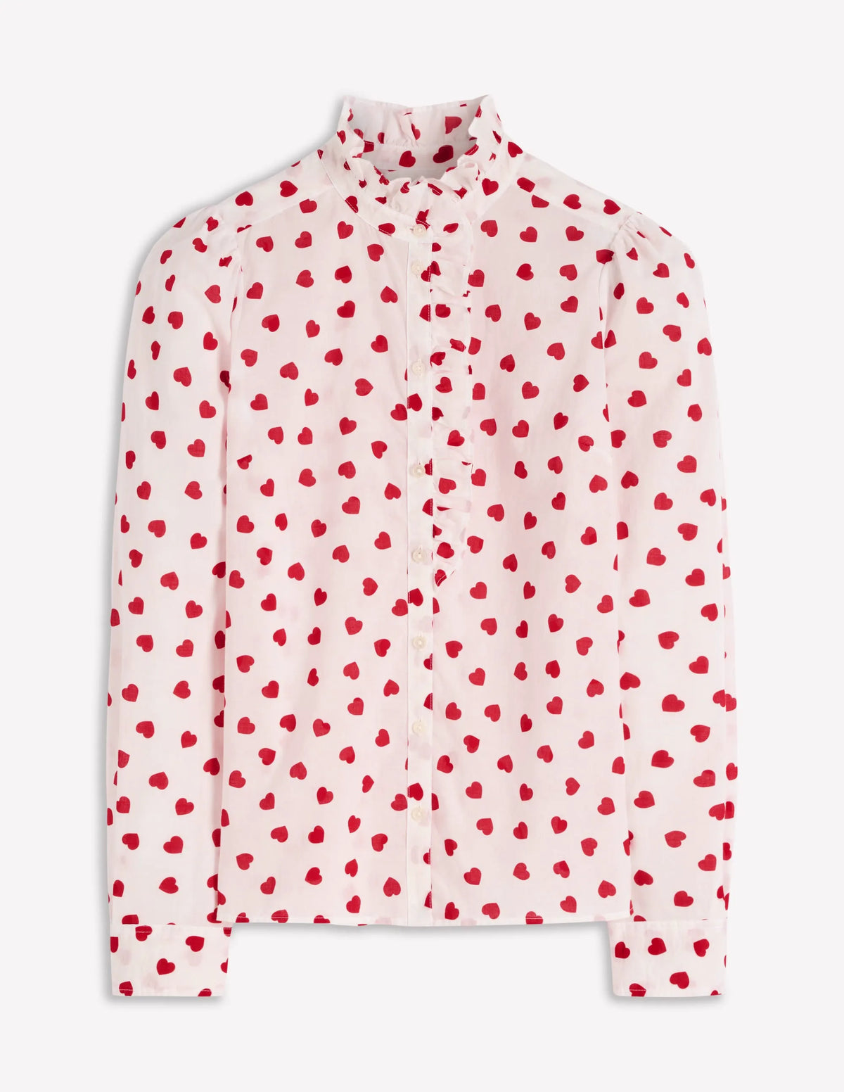 Isabel Ruffle Cotton Shirt-Ivory, Heart Confetti