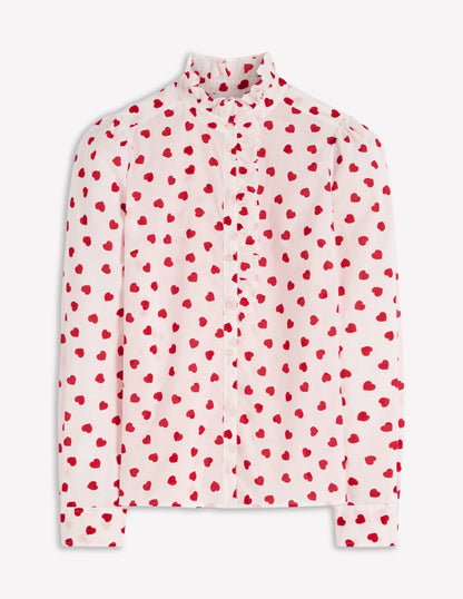 Isabel Ruffle Cotton Shirt-Ivory, Heart Confetti