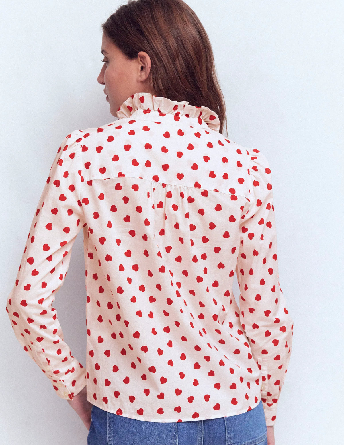 Isabel Ruffle Cotton Shirt-Ivory, Heart Confetti