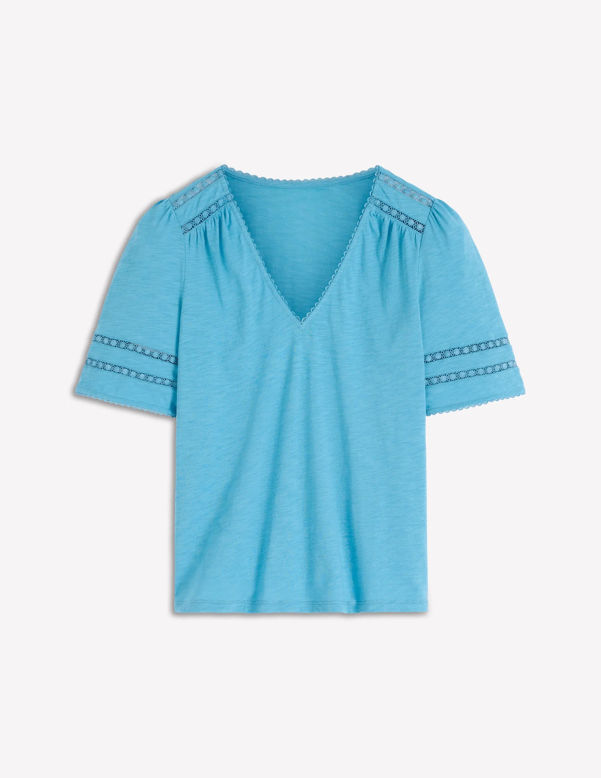 Poppy Trim V Neck T-Shirt-Duck Egg Blue