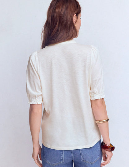 Eda Ruffle Front Shirt-Ivory
