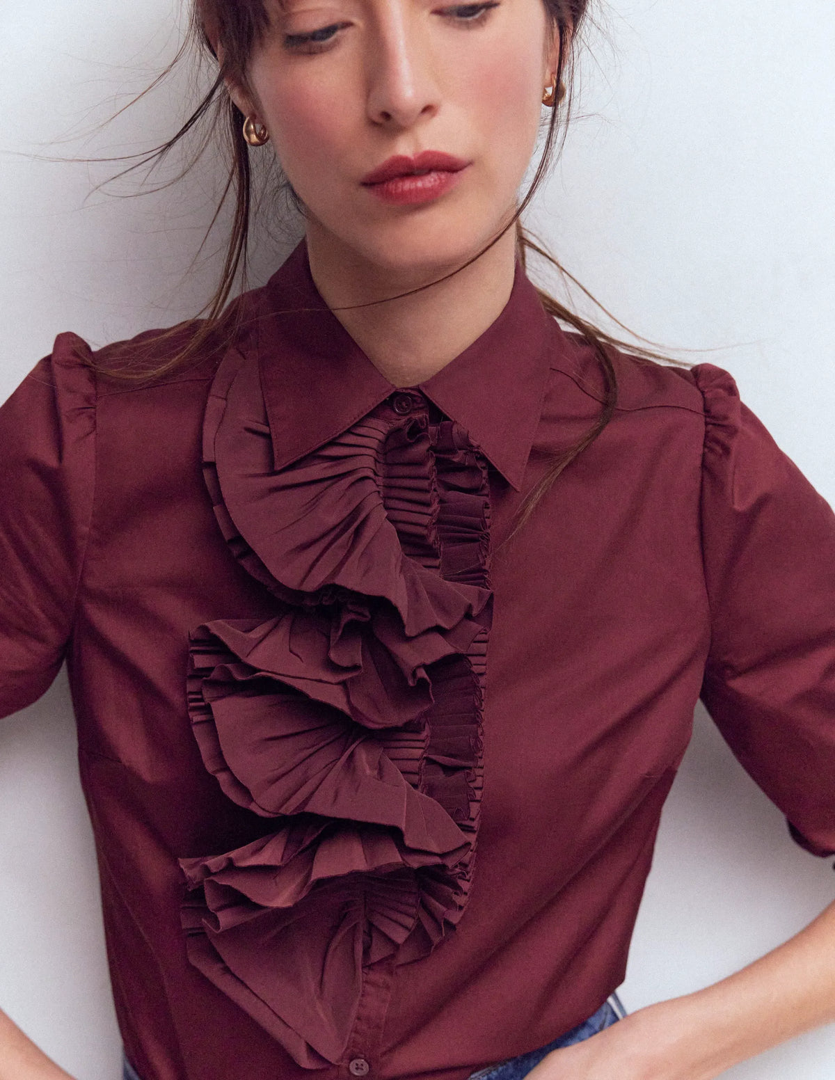Sara Ruffle Cotton Shirt-Deep Wisteria