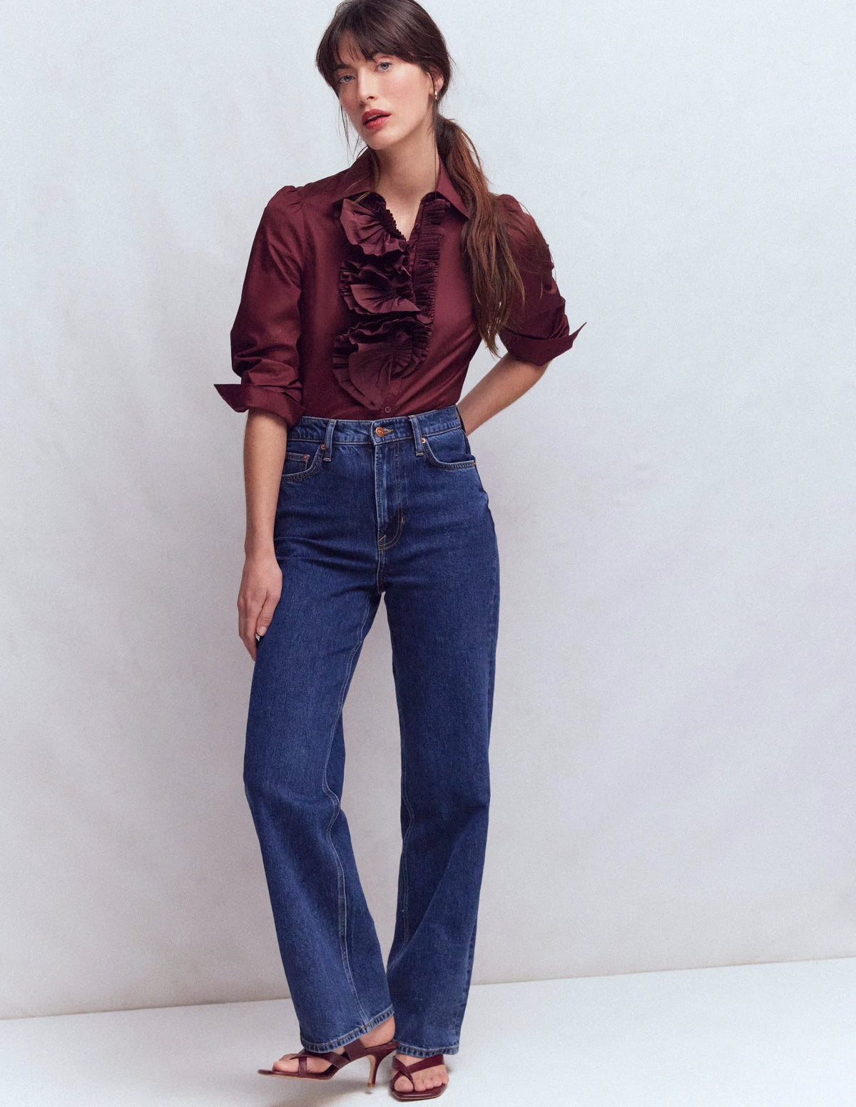 Sara Ruffle Cotton Shirt-Deep Wisteria