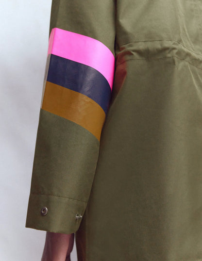 Striped Longline Rain Mac-Woodland Green Stripe