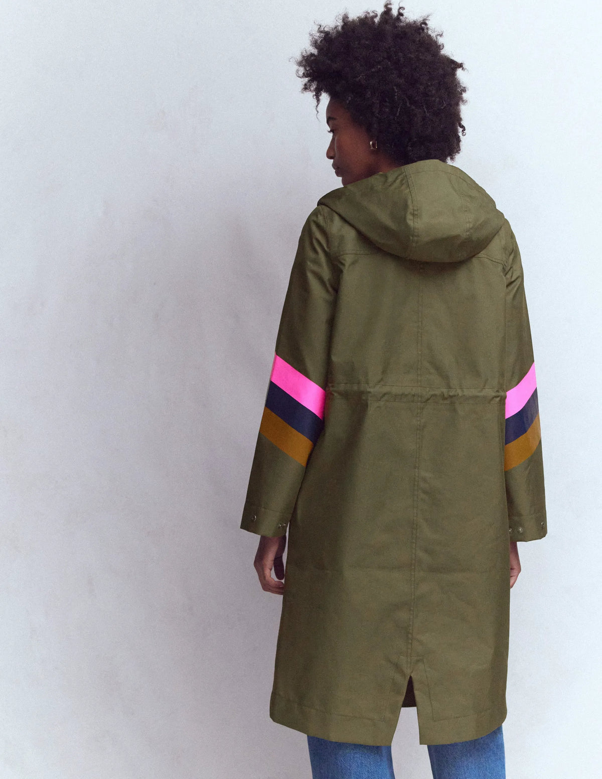 Striped Longline Rain Mac-Woodland Green Stripe