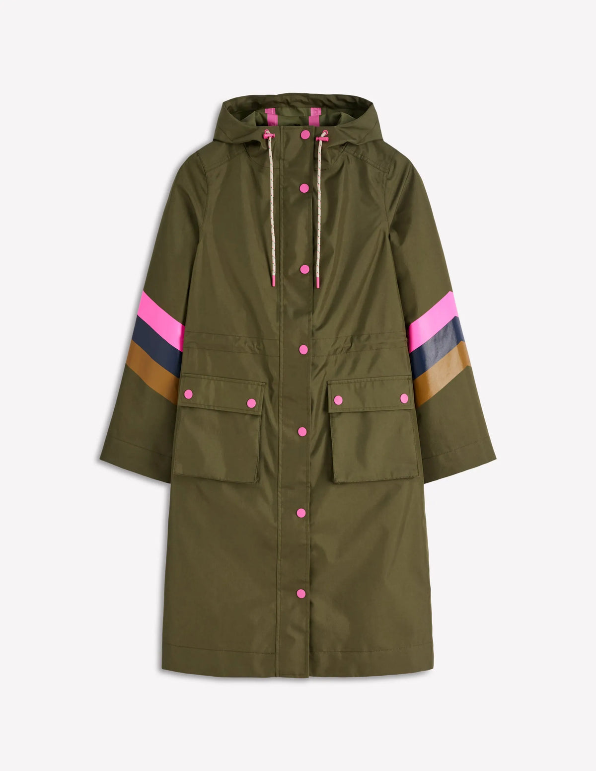 Striped Longline Rain Mac-Woodland Green Stripe