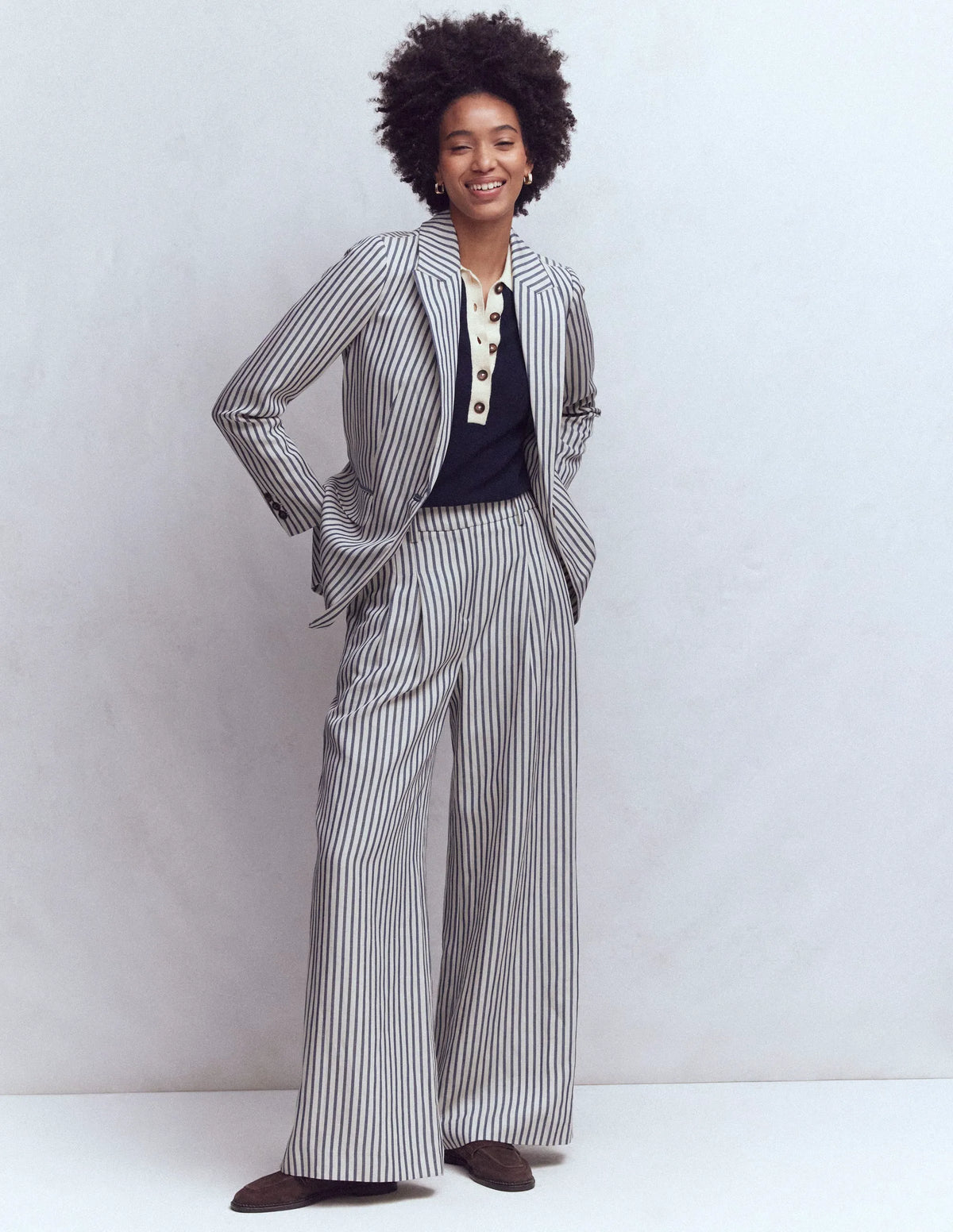 Woodbridge Relaxed Blazer-Blue and Ivory Stripe