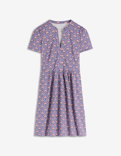 Naomi Short Sleeve Dress-Purple Thistle, Flower Lattice