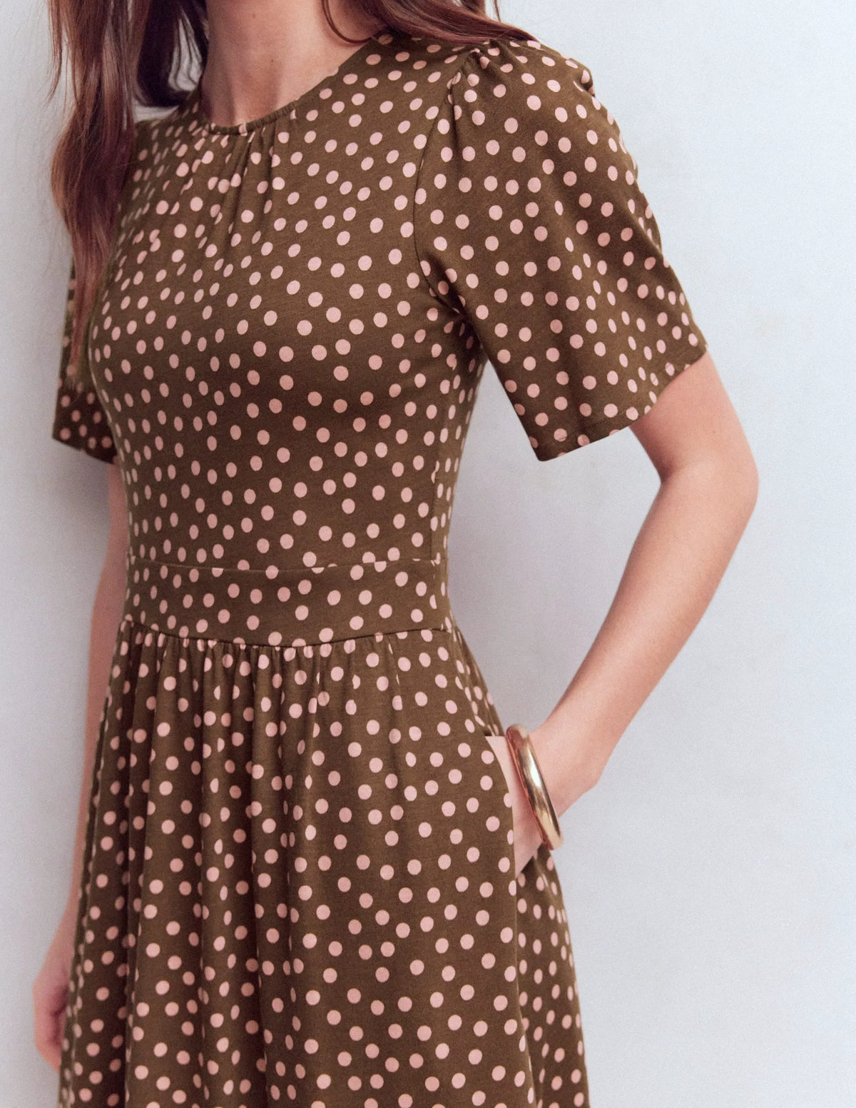 Louisa Short Jersey Dress-Raw Umber, Painted Dot