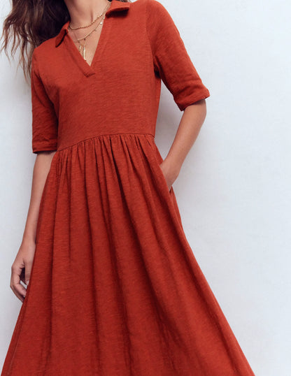 Aria Collared Jersey Dress-Burnt Orange