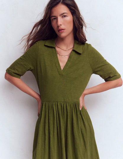 Aria Collared Jersey Dress-Promenade Green