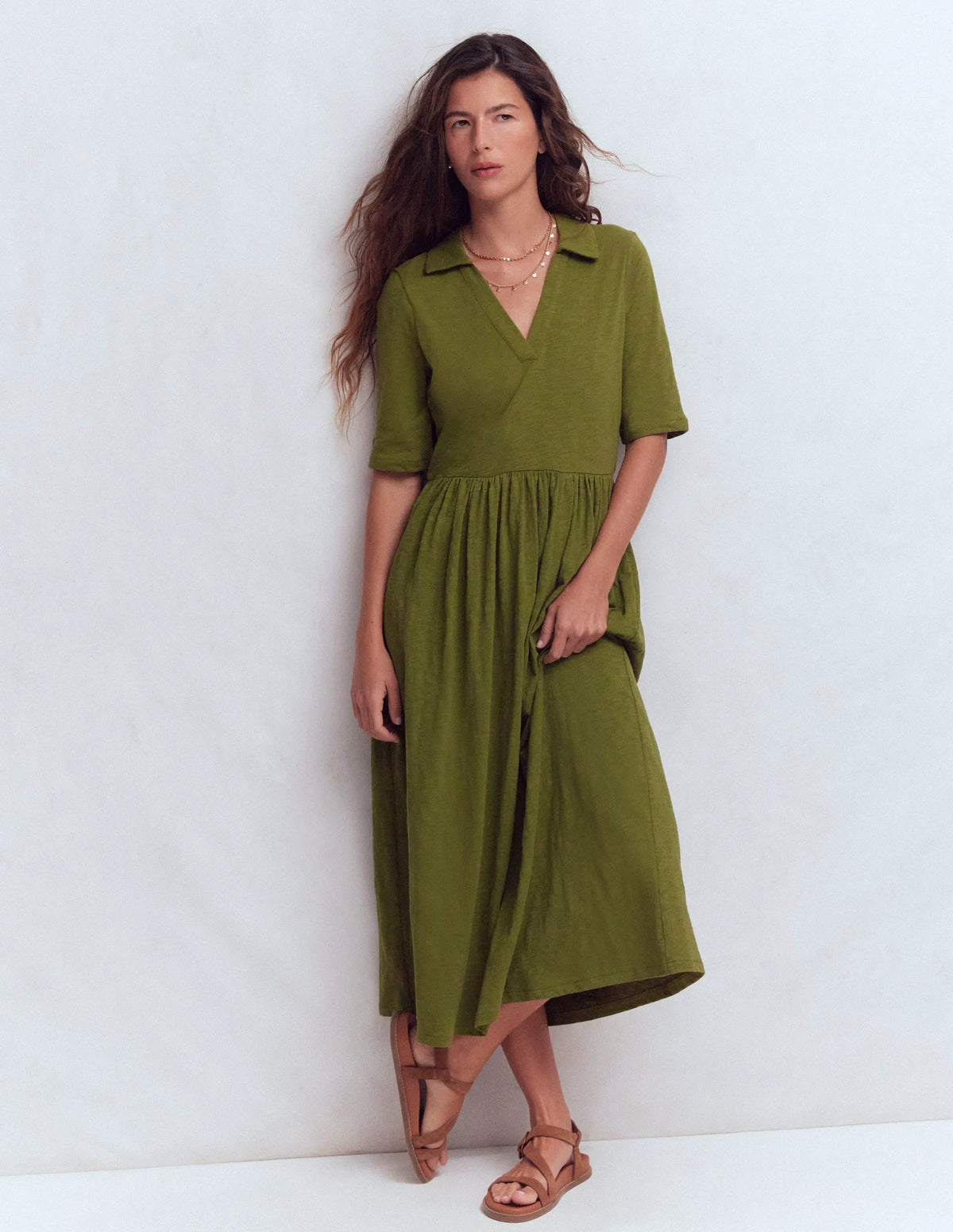 Aria Collared Jersey Dress-Promenade Green