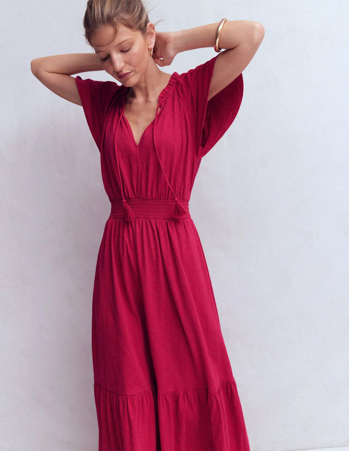 Tala Tiered Jersey Maxi Dress-Pomegranate