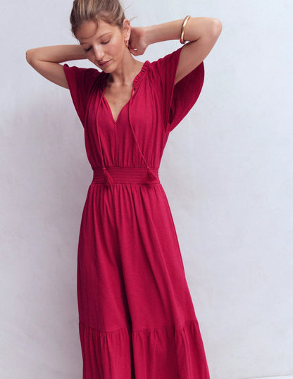 Tala Tiered Jersey Maxi Dress-Pomegranate