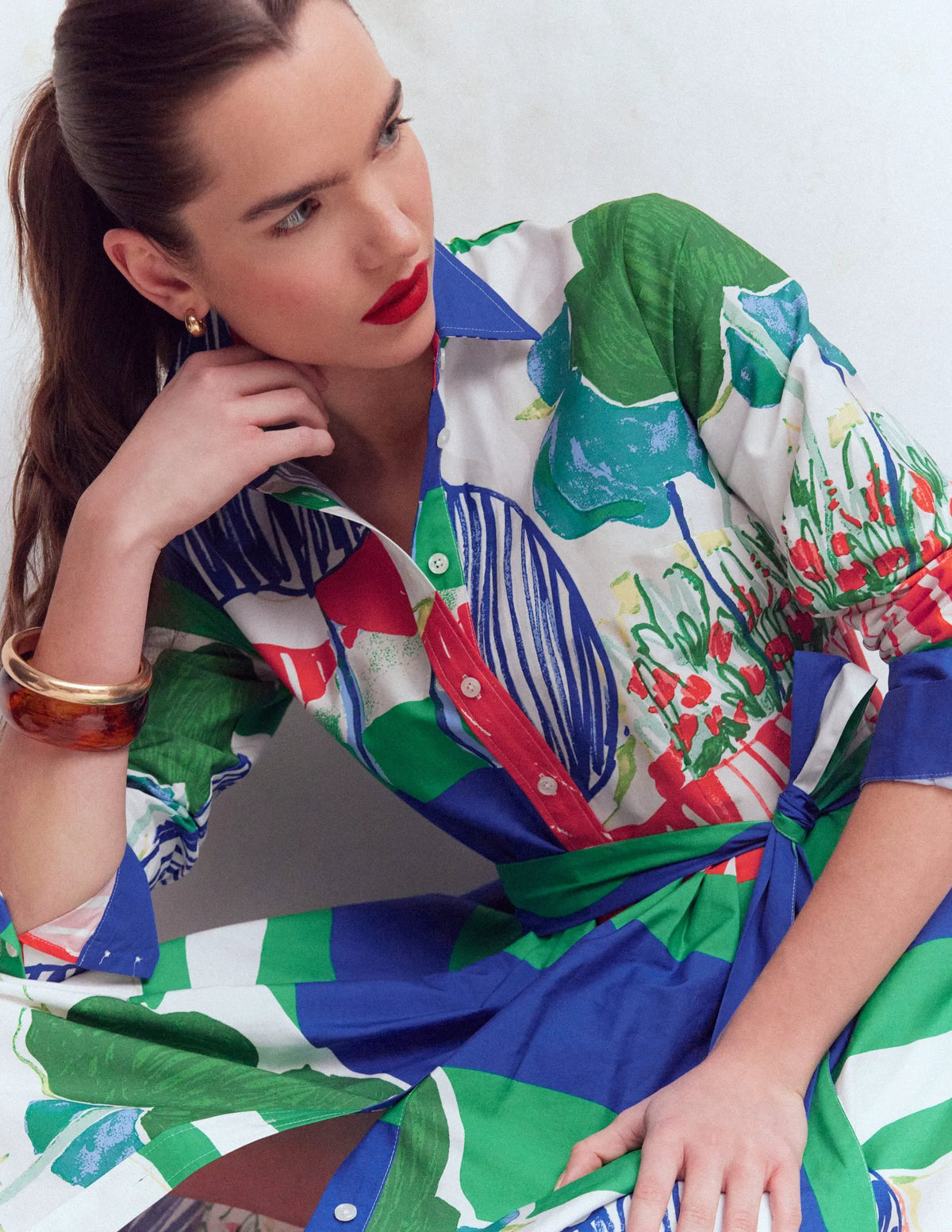 Alexa Cotton Midi Shirt Dress-Multi Abstract Valley