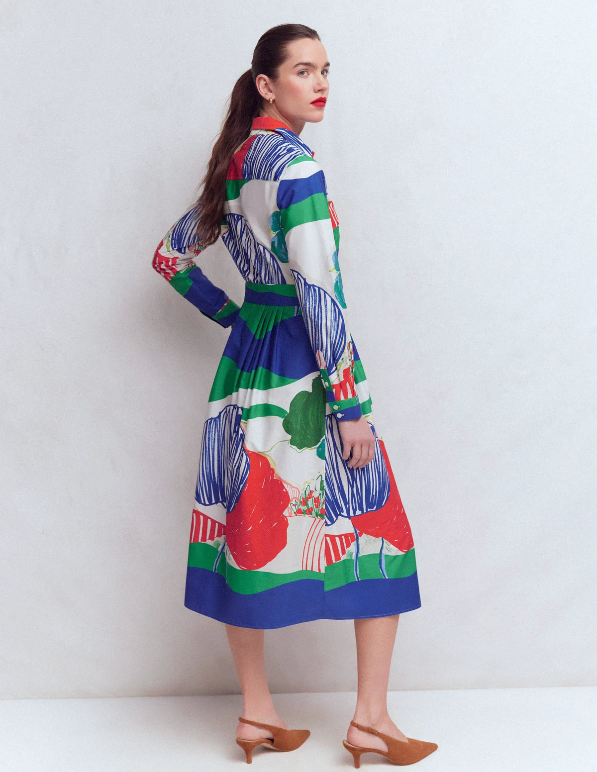Alexa Cotton Midi Shirt Dress-Multi Abstract Valley