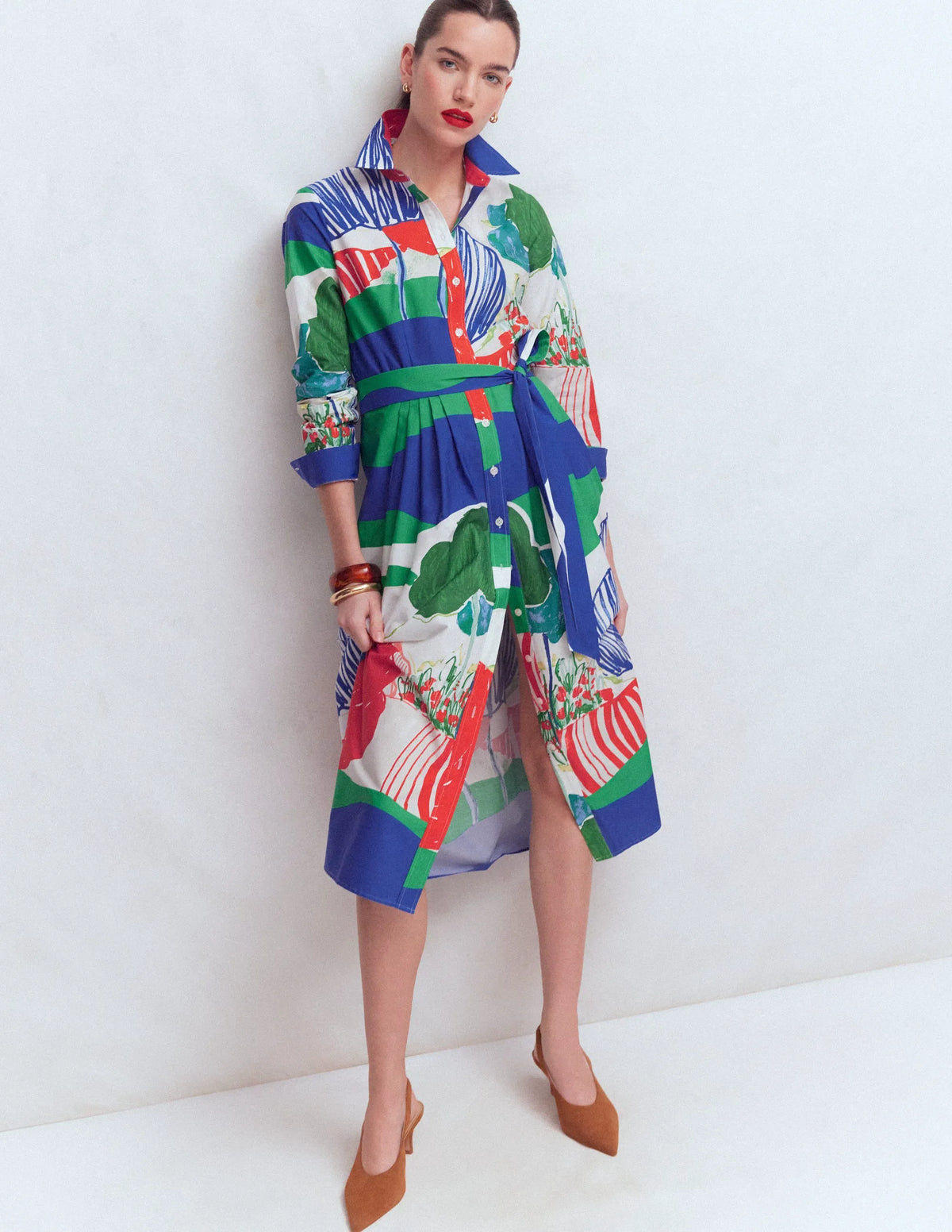 Alexa Cotton Midi Shirt Dress-Multi Abstract Valley