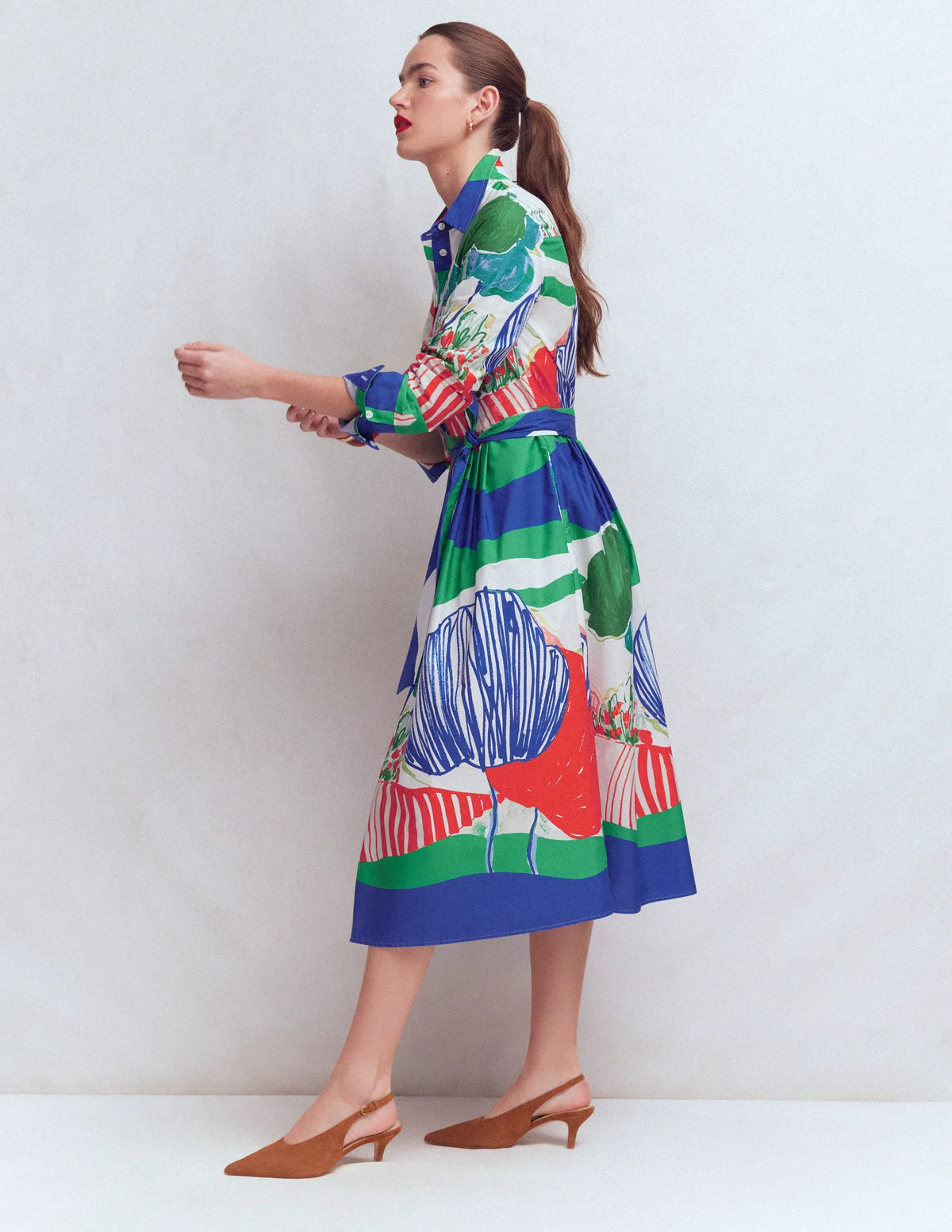 Alexa Cotton Midi Shirt Dress-Multi Abstract Valley