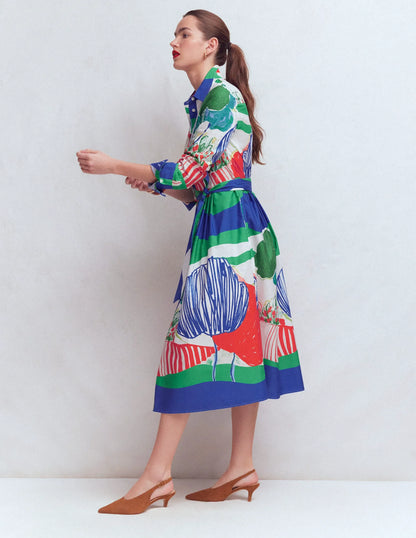 Alexa Cotton Midi Shirt Dress-Multi Abstract Valley