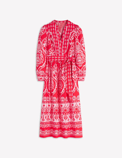 Cary Cotton Midi Dress-Red Ornamental Garden Mono