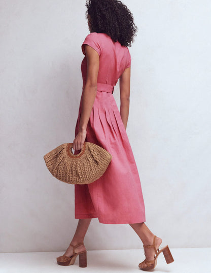 Arabella Linen Blend Dress-Pink Heather