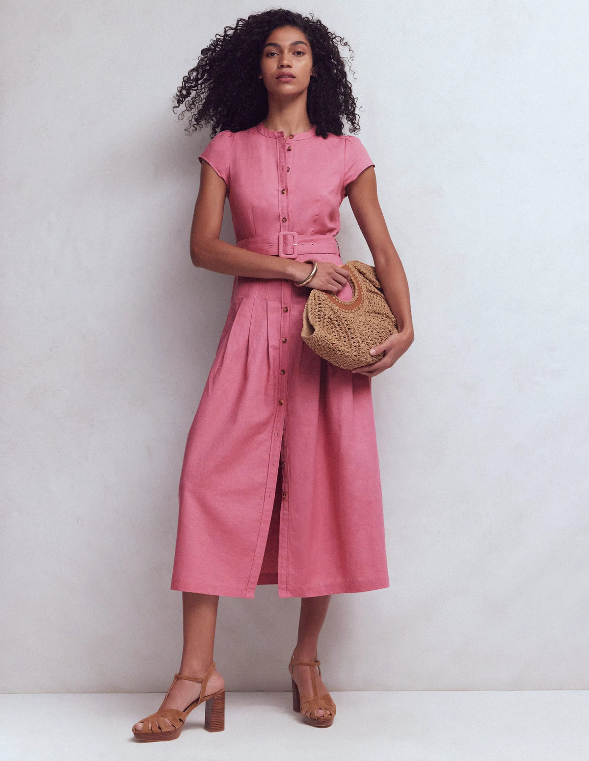 Arabella Linen Blend Dress-Pink Heather