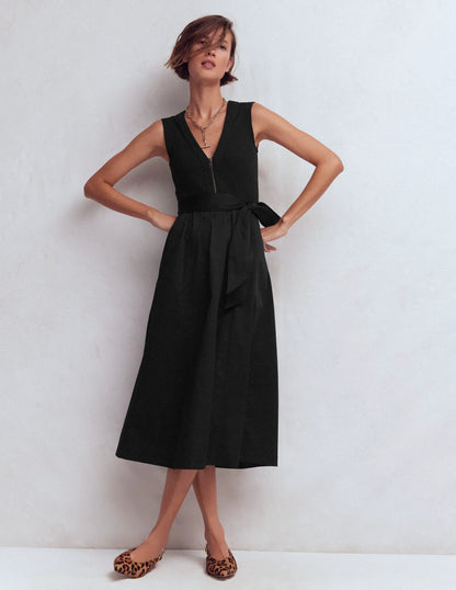 Zip-front Mix Media Dress-Black