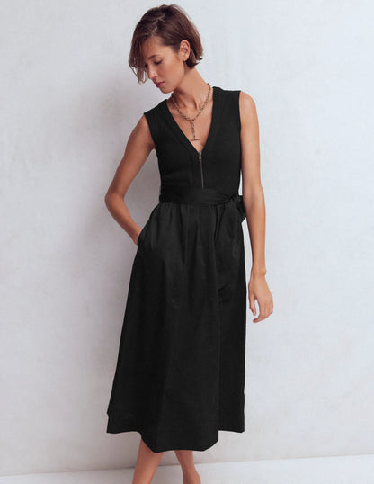 Zip-front Mix Media Dress-Black