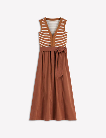 Zip-front Mix Media Dress-Ginger and Ivory Stripe