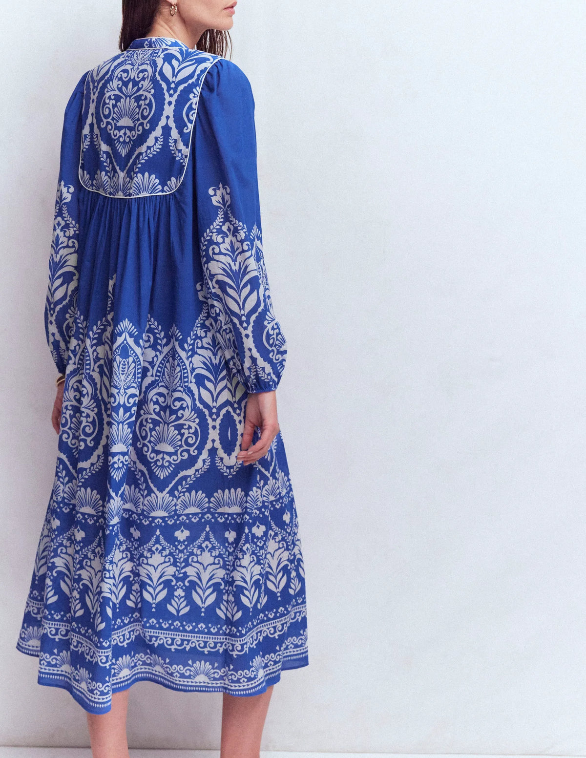 Boho Tie Neck Kaftan-Blue Ornamental Garden