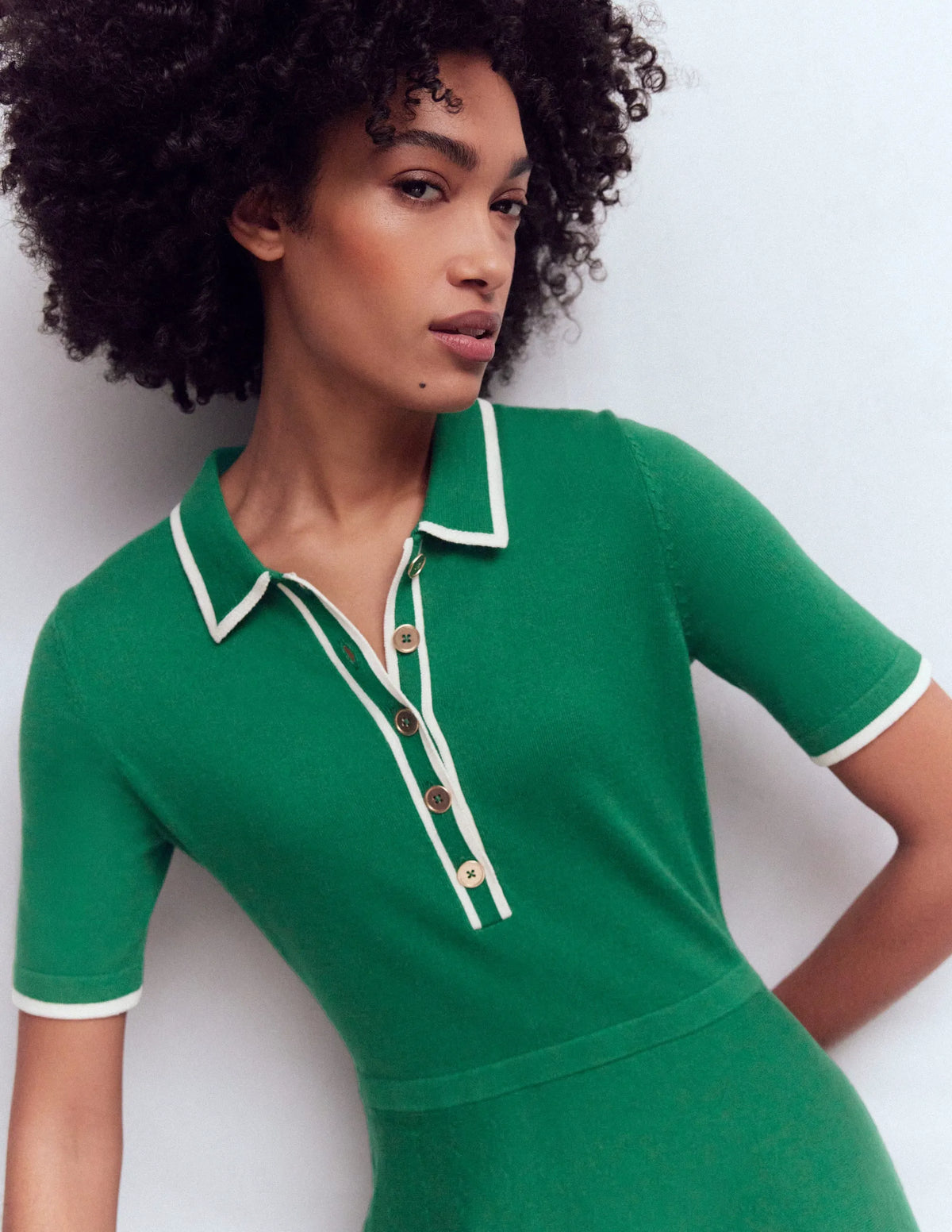Collared Knitted Midi Dress-Fresh Green